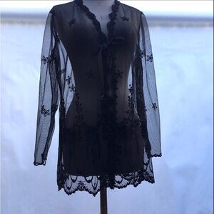 VTG Sheer Black Embroidered Lace Blouse
